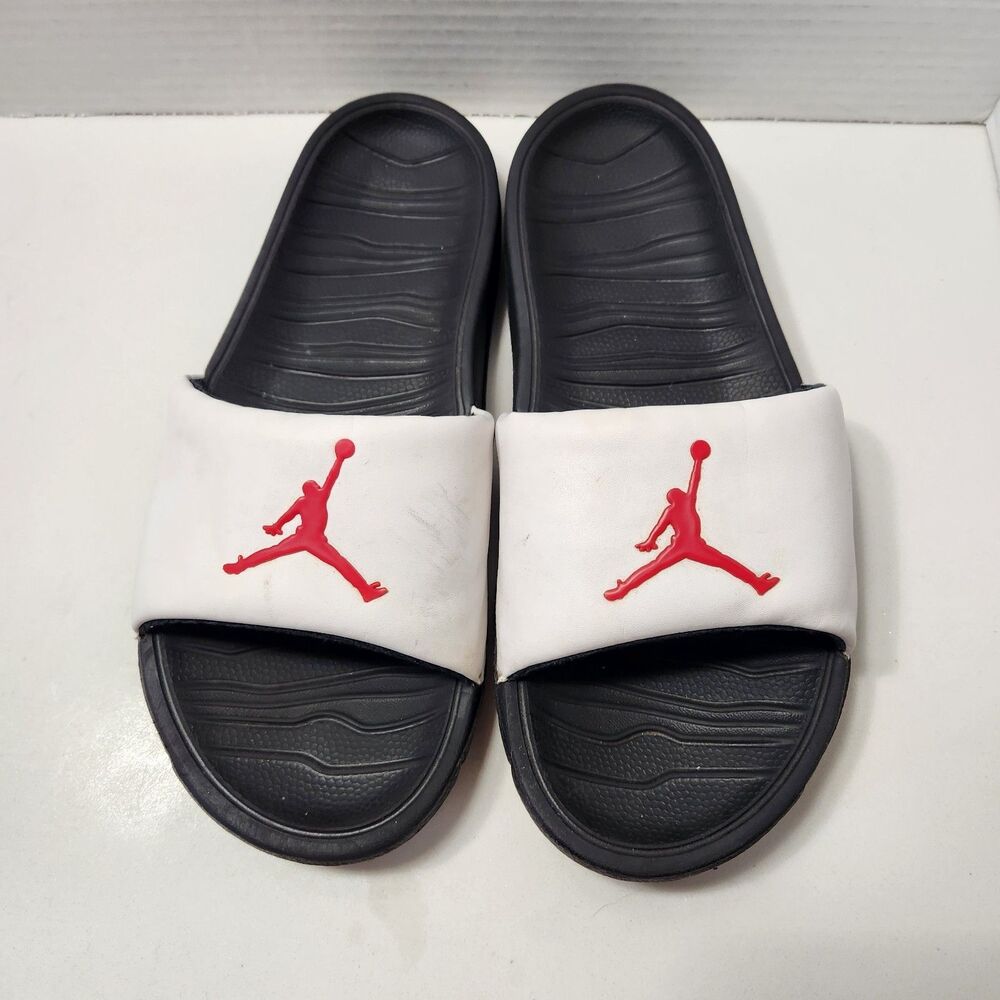 Air Jordan Slides Sandals AR6374-016 Black White Red Logo US 9
